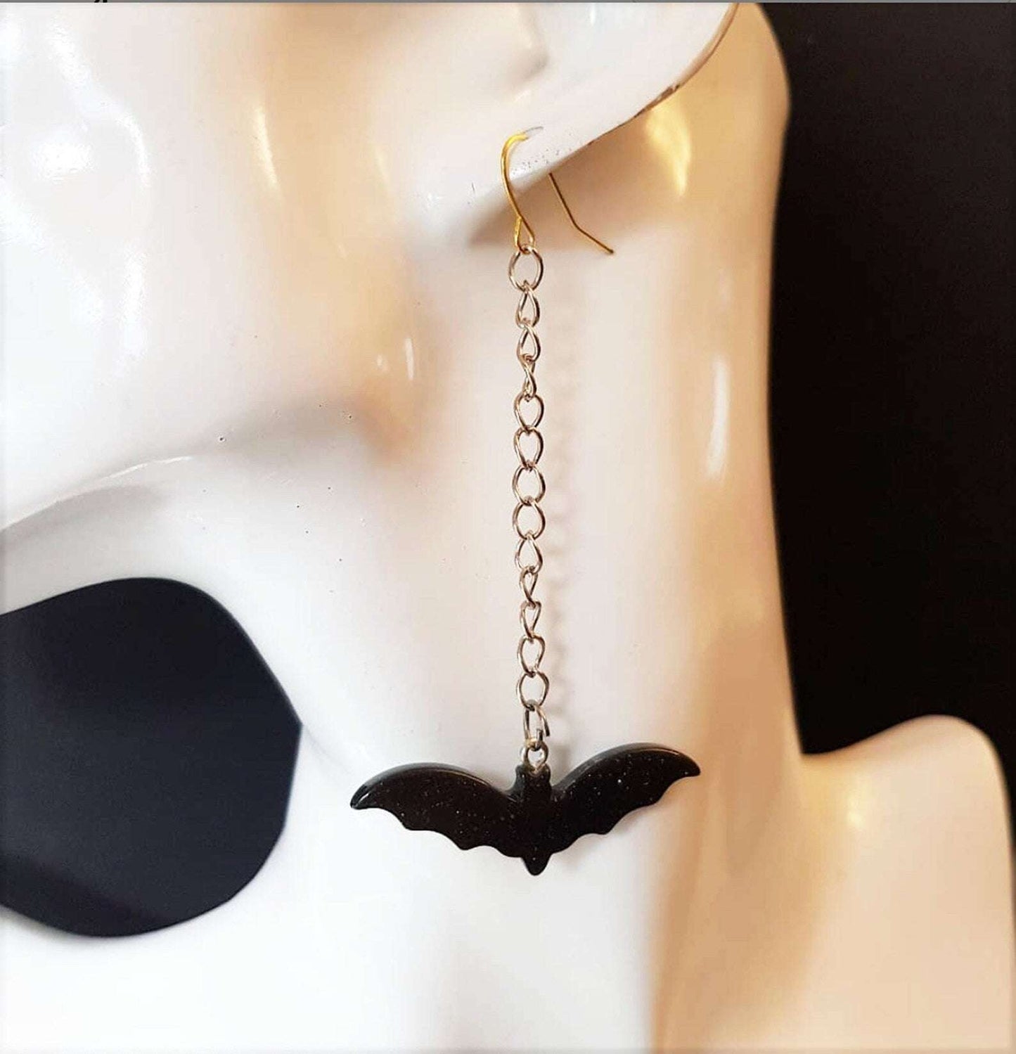 HALLOWEEN - Glitter Bat resin øreringe - Sort Blå Lilla Hvid