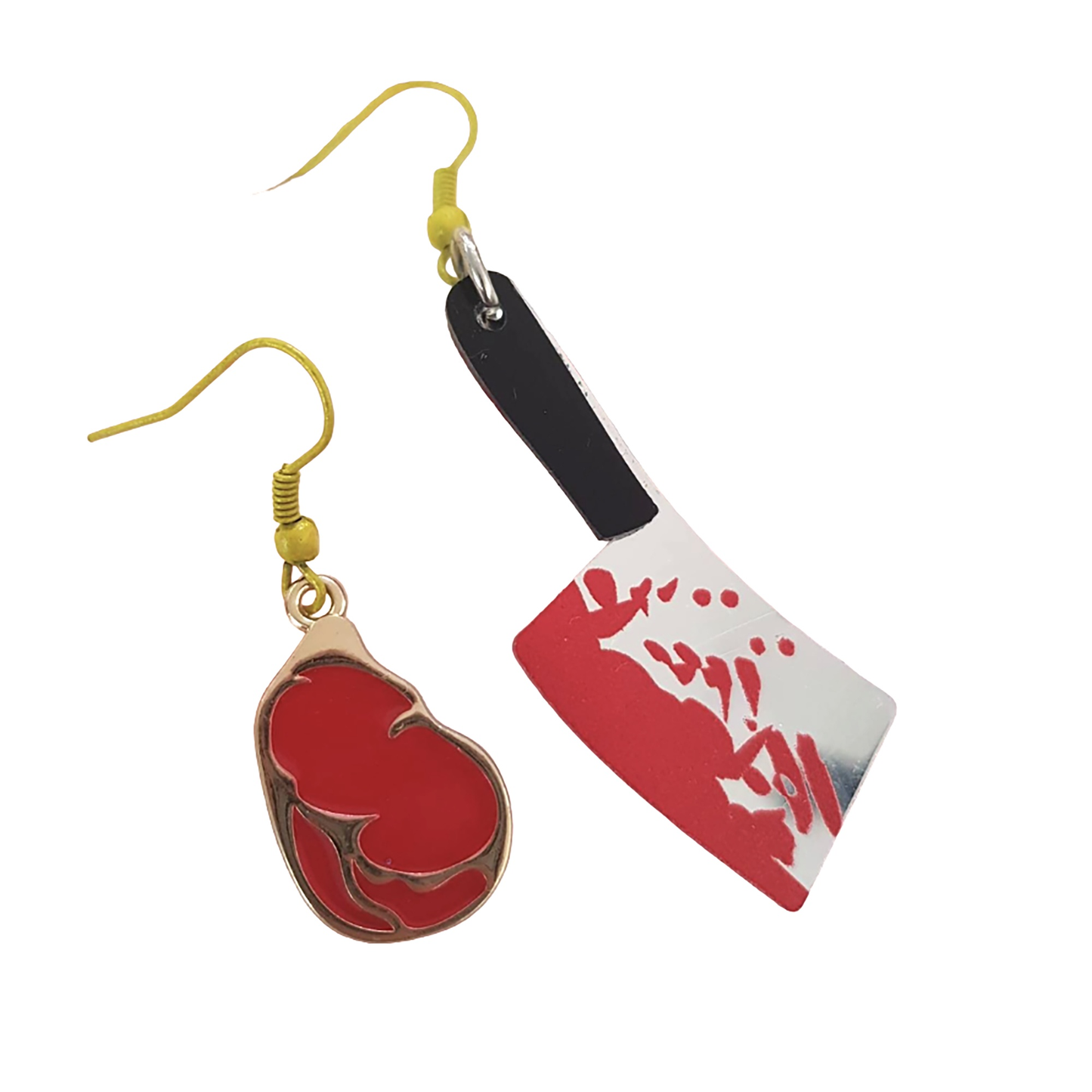 HALLOWEEN - Blodig kniv og stykke kød øreringe, True Crime Creepy Jewelry