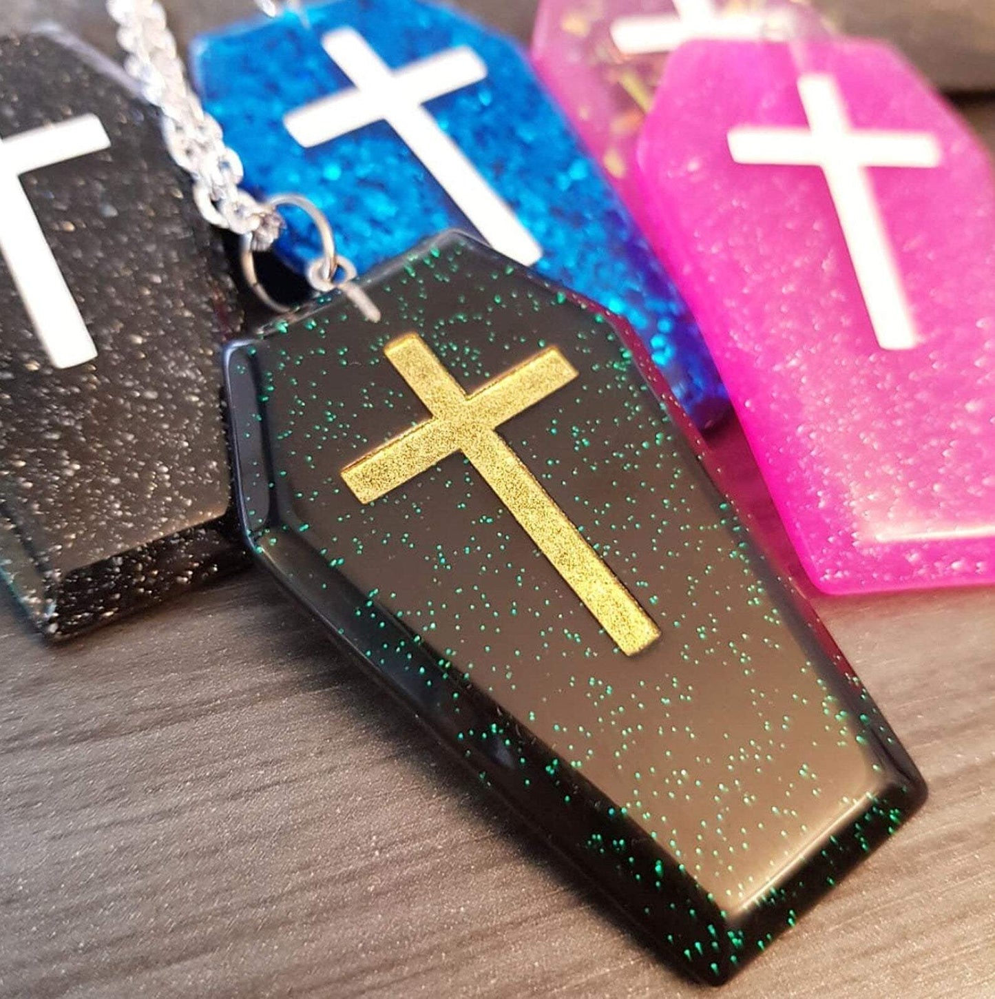 Halloween Glitter Coffin Pendant Necklace