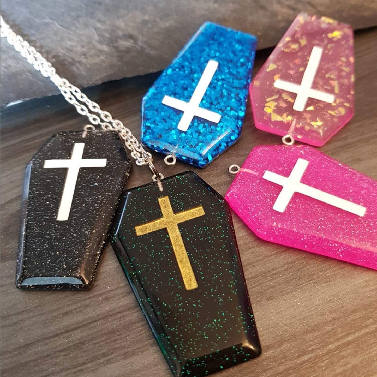 Halloween Glitter Coffin Pendant Necklace