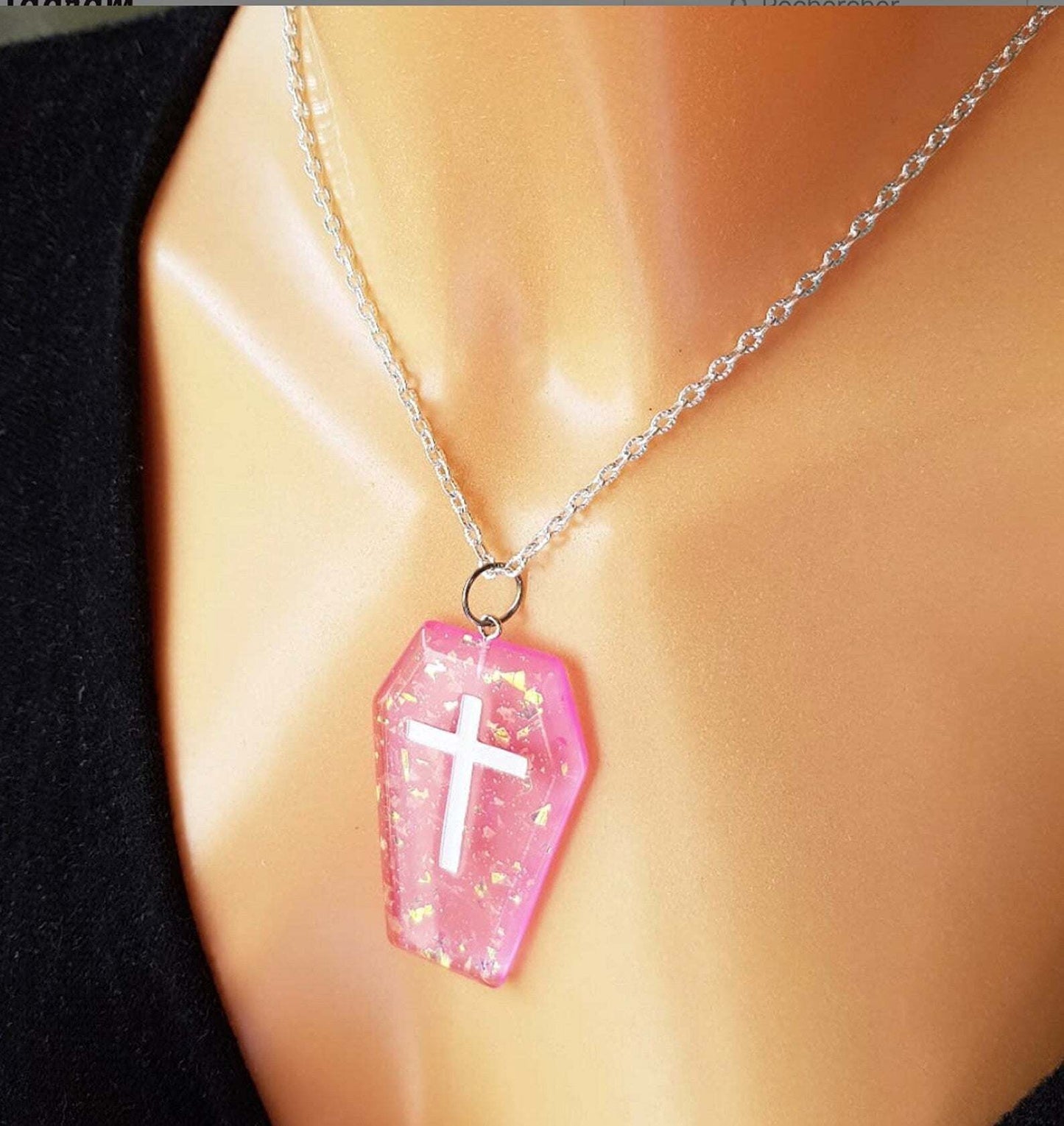 Halloween Glitter Coffin Pendant Necklace
