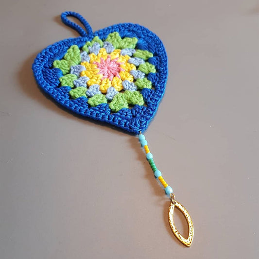Blue Boho Heart crochet hanging - bohemian handmade home decor - C o c o F l o w e r