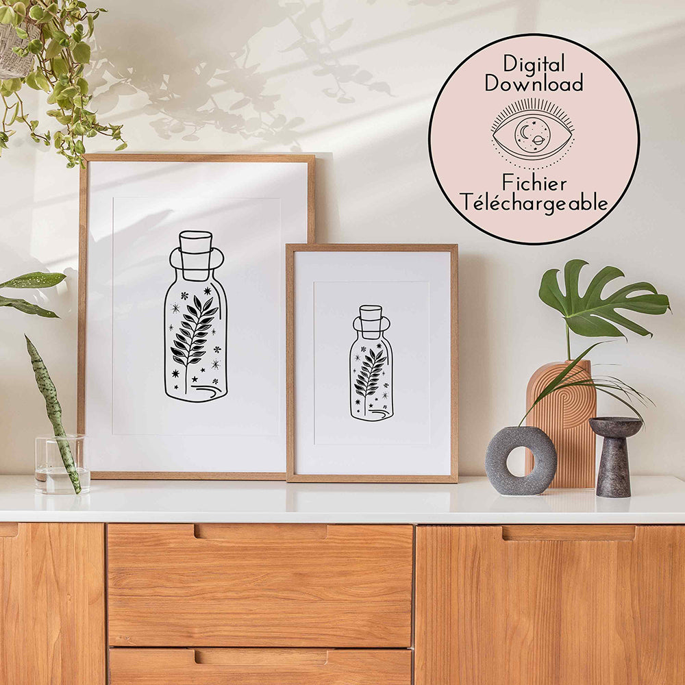 Secret Ingredient Drawing - Magic Vial Line Art - Magic Black White decor