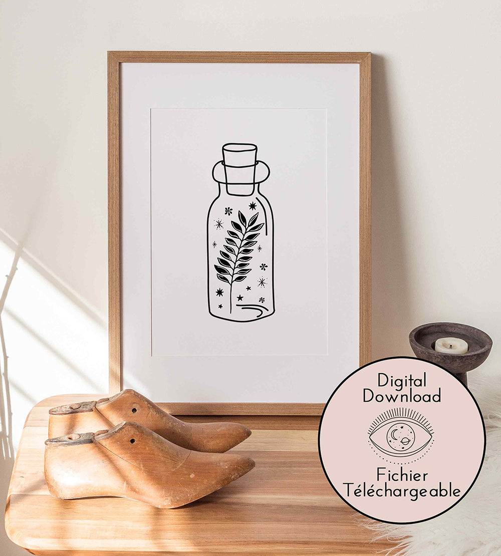 Secret Ingredient Drawing - Magic Vial Line Art - Magic Black White decor