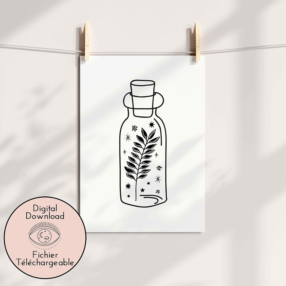 Secret Ingredient Drawing - Magic Vial Line Art - Magic Black White decor