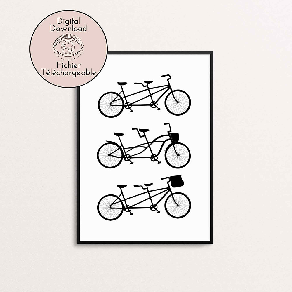 "Tandem Drawing - From retro to modern, our tandem bicycle prints offer a variety of stylish options for your walls."