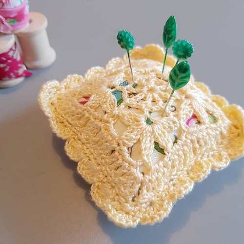Vintage-Inspired Sewing Companion: Yellow Doily Pincushion