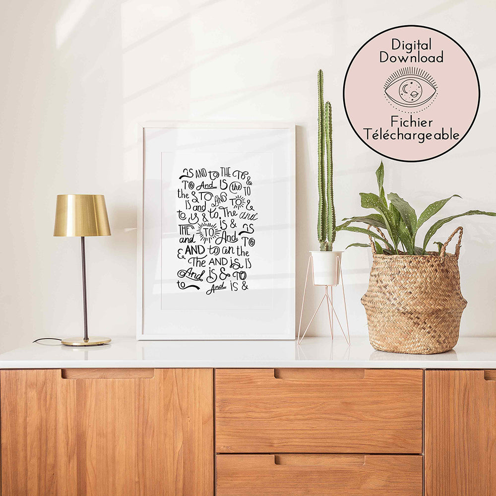 Catchword Drawing - Modern Line Art - Black White Words home decor