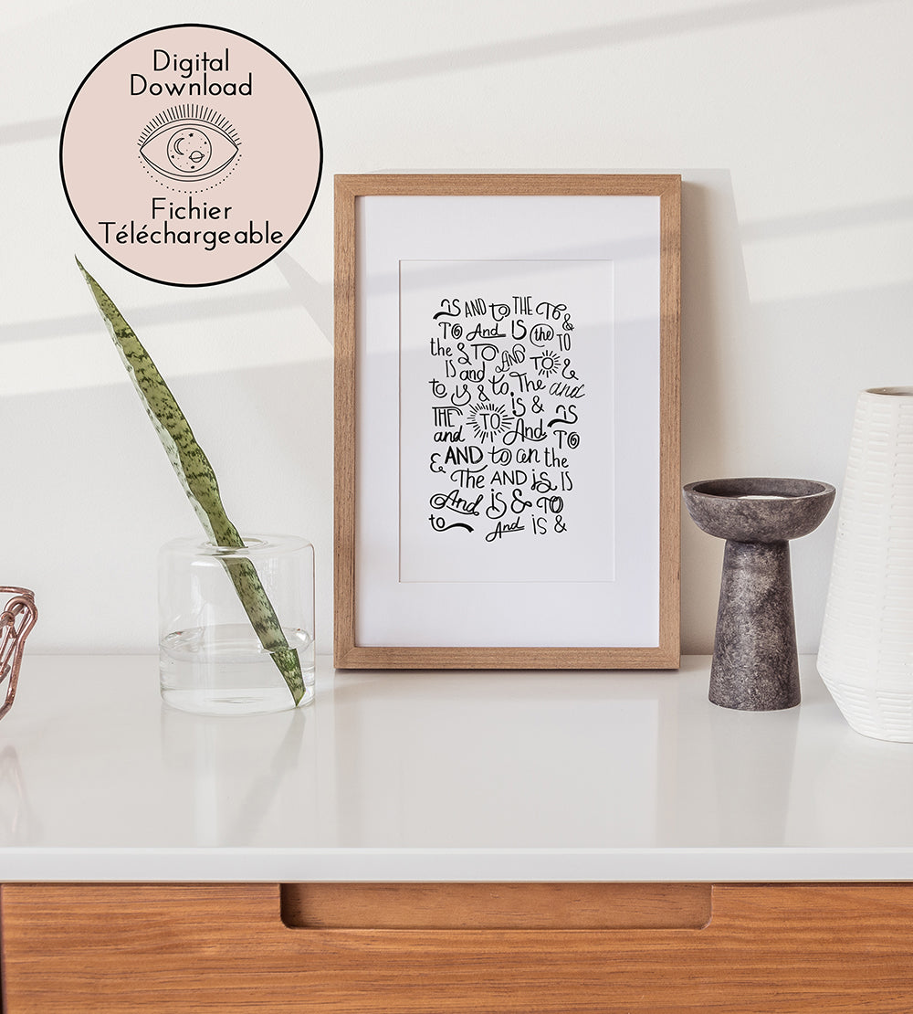Catchword Drawing - Modern Line Art - Black White Words home decor