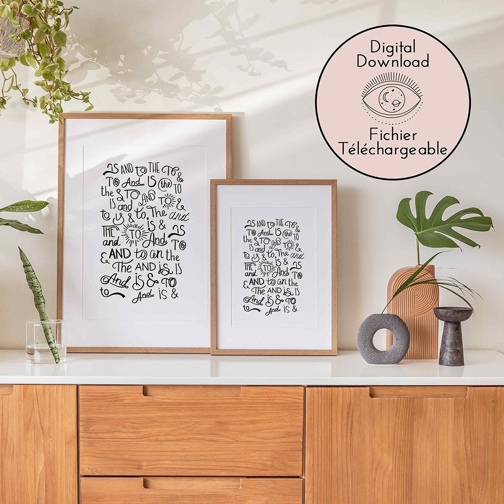 Catchword Drawing - Modern Line Art - Black White Words home decor