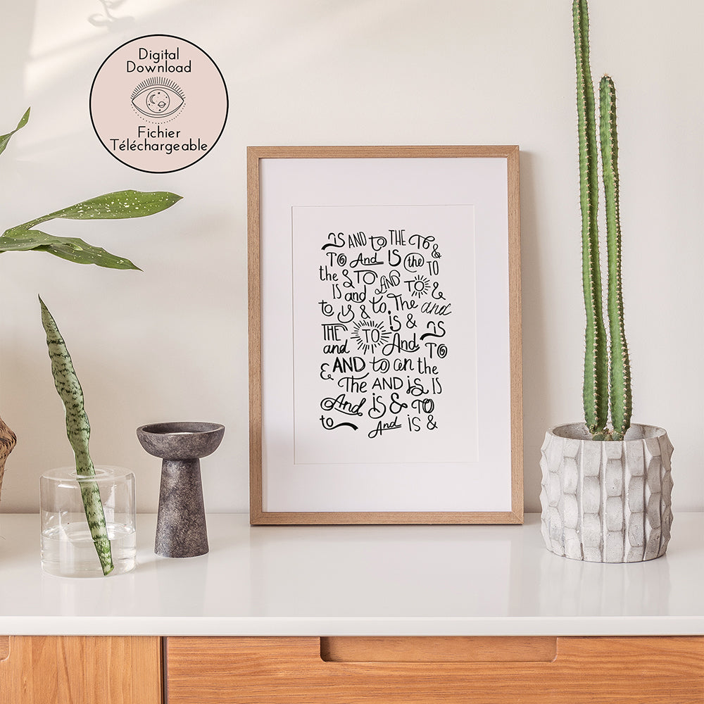 Catchword Drawing - Modern Line Art - Black White Words home decor