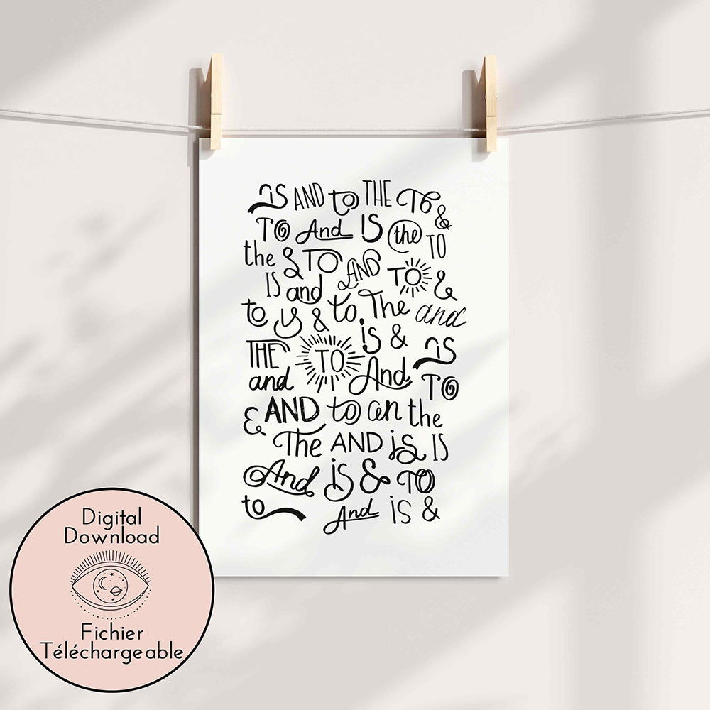 Catchword Drawing - Modern Line Art - Black White Words home decor