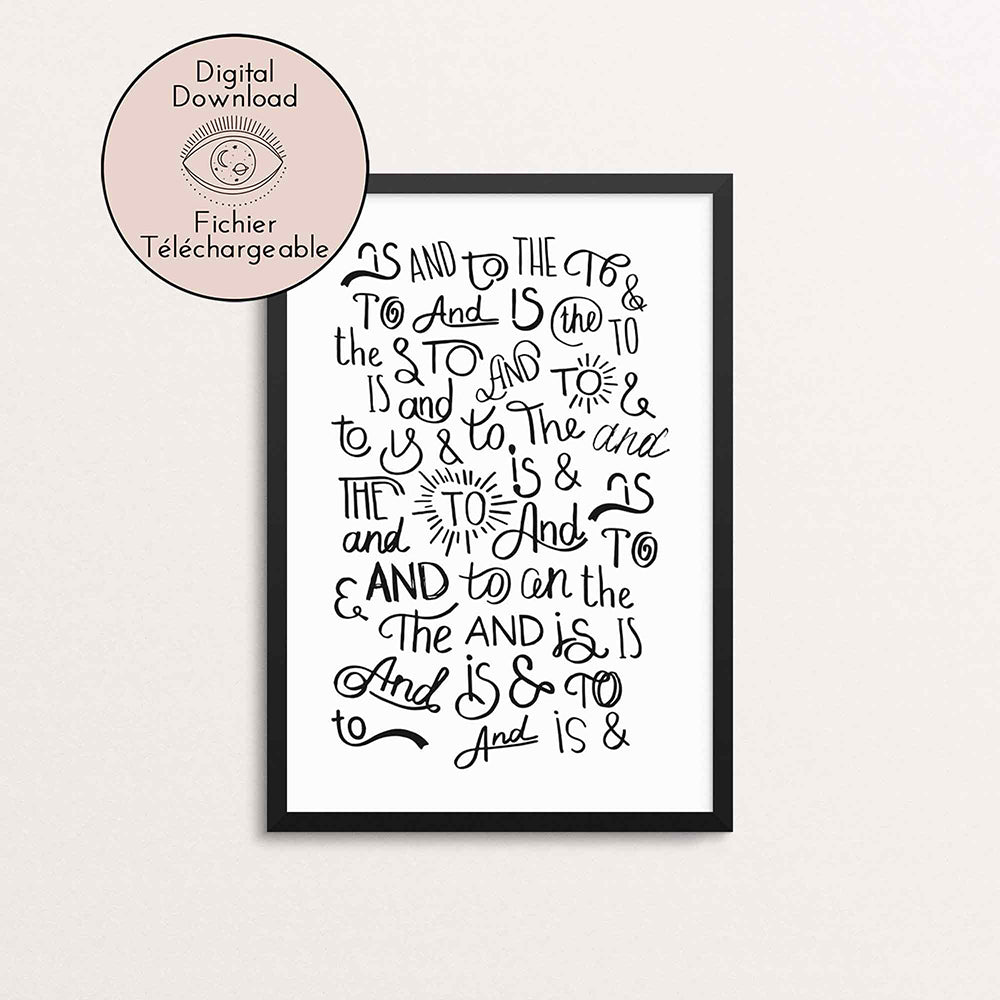Catchword Drawing - Modern Line Art - Black White Words home decor