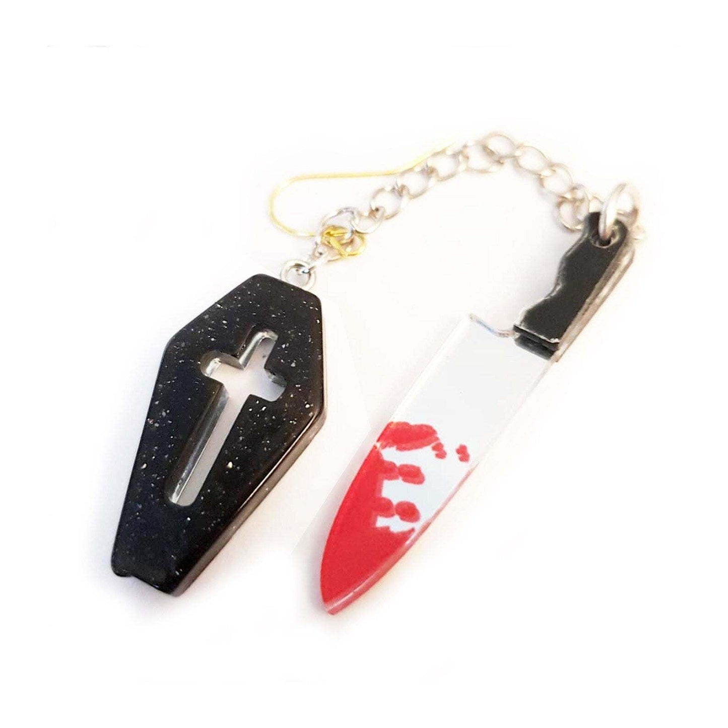 HALLOWEEN - Bloody knife and coffin earrings, Creepy Jewelry