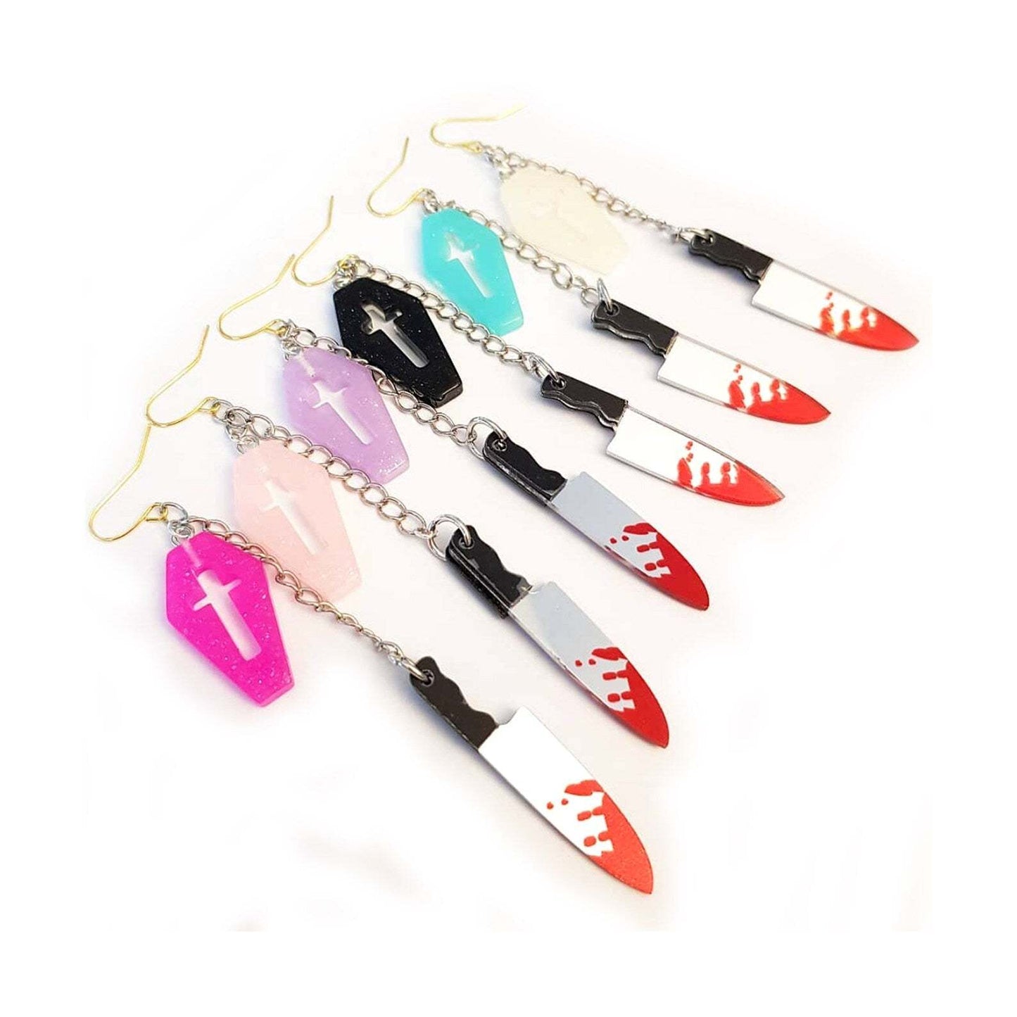 HALLOWEEN - Bloody knife and coffin earrings, Creepy Jewelry