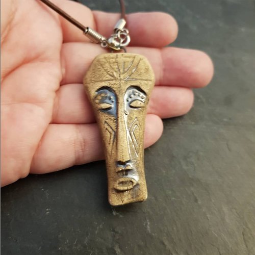 African mask necklace - Africa art lovers - Brown Mask necklace