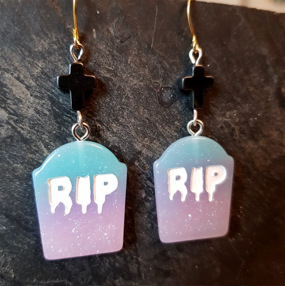 HALLOWEEN - Kawaii Ohrringe - Kreuz und RIP-Grabstein