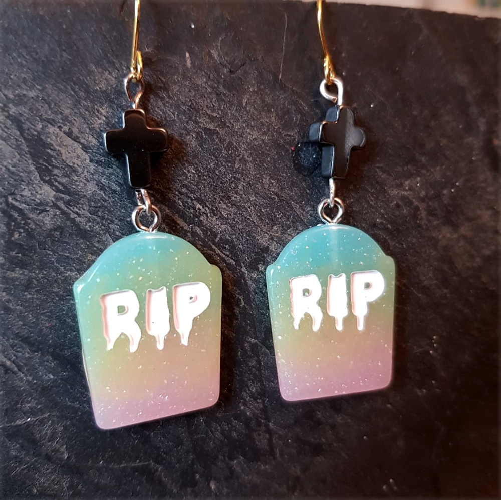 HALLOWEEN - Kawaii Ohrringe - Kreuz und RIP-Grabstein