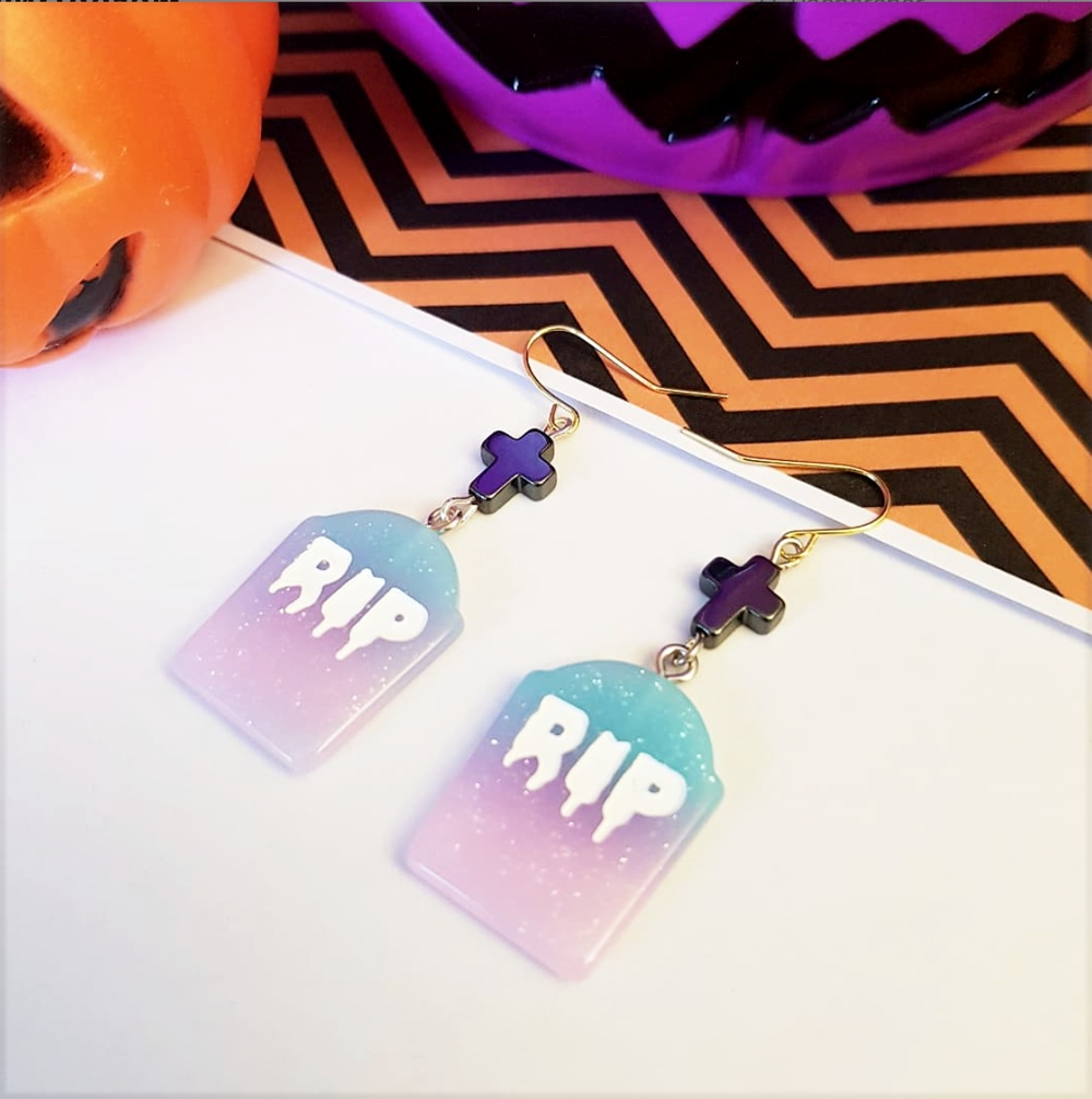 HALLOWEEN - Kawaii Ohrringe - Kreuz und RIP-Grabstein