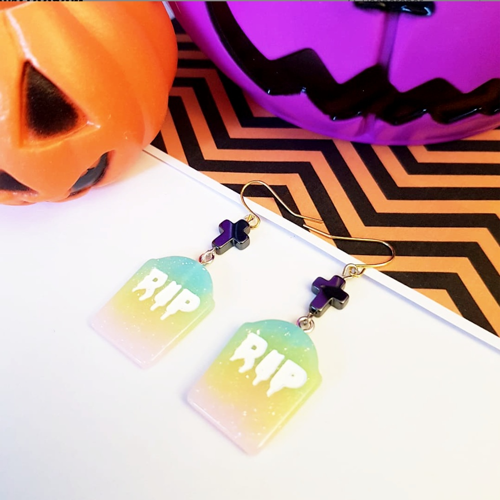 HALLOWEEN - Kawaii Ohrringe - Kreuz und RIP-Grabstein