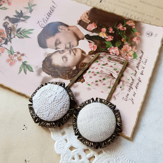 Linen Lace Decorative bobby pins - Artisan Fabric Wedding Headpiece set - C o c o F l o w e r