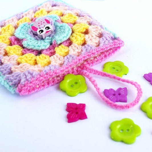 Crochet Pouch - Rainbow purse organizer - Owl lover bag insert - Handmade Granny - Cute and lovely
