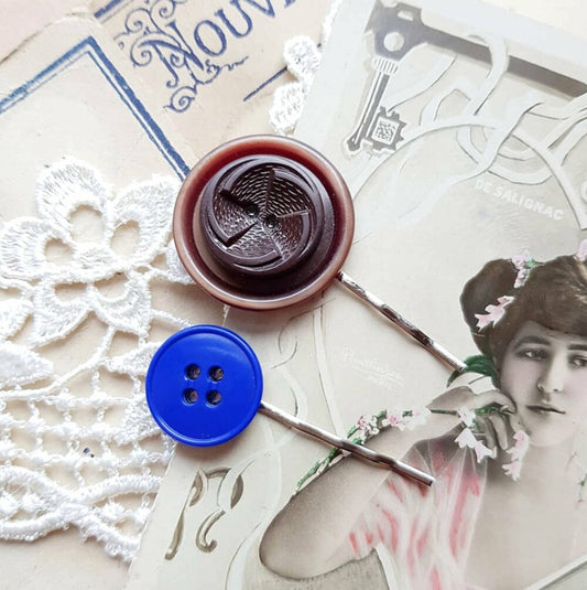"Zero Waste Gift - Vintage Charm: Handcrafted Hair Pins Adorned with Recycled Antique Buttons 🌿 #EcoFashion #VintageStyle"