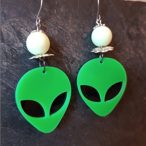 HALLOWEEN jewelry - Fun Green Alien Head earrings