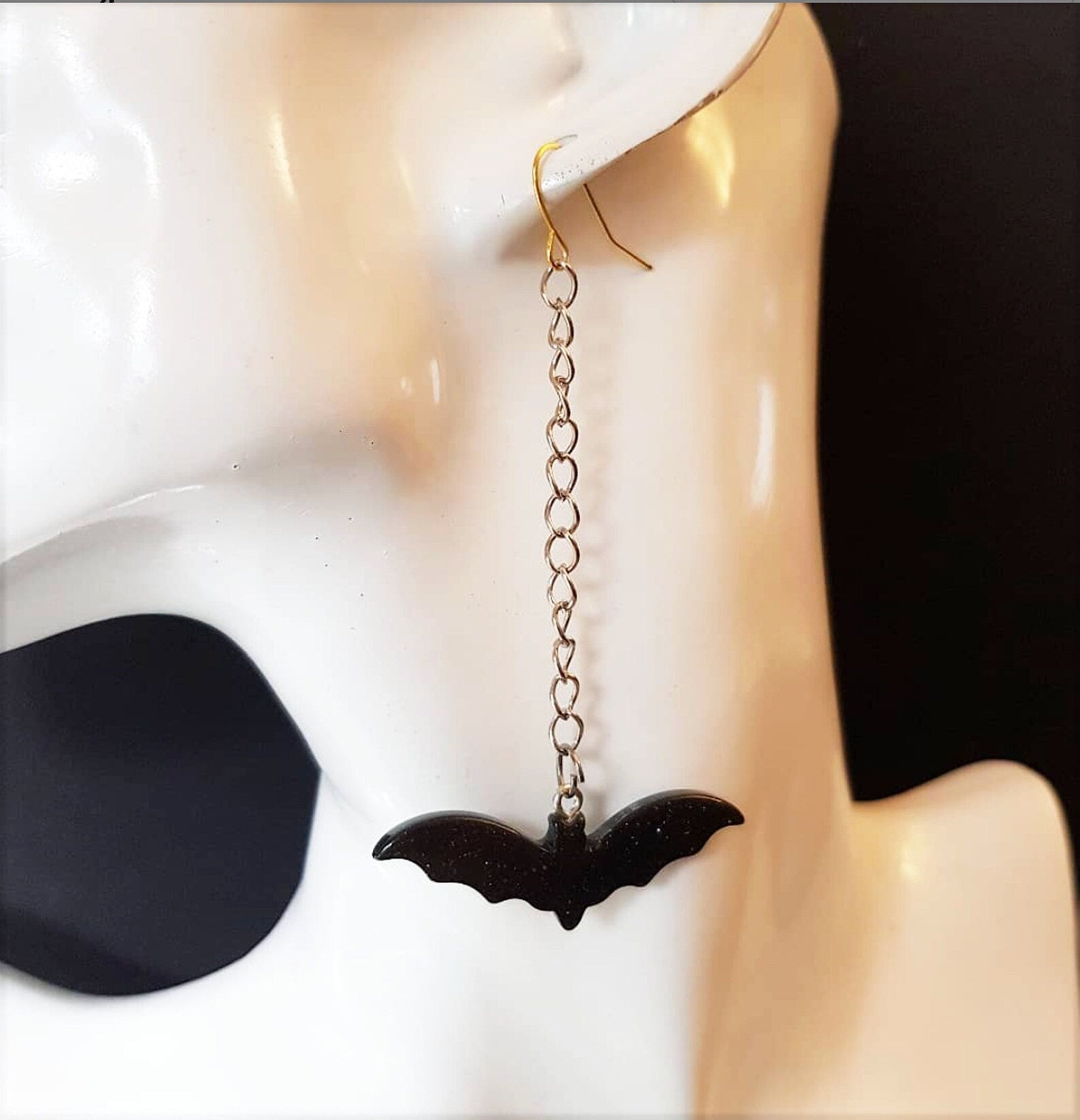 HALLOWEEN - Glitter Bat earrings - Black Blue Purple White - C o c o F l o w e r