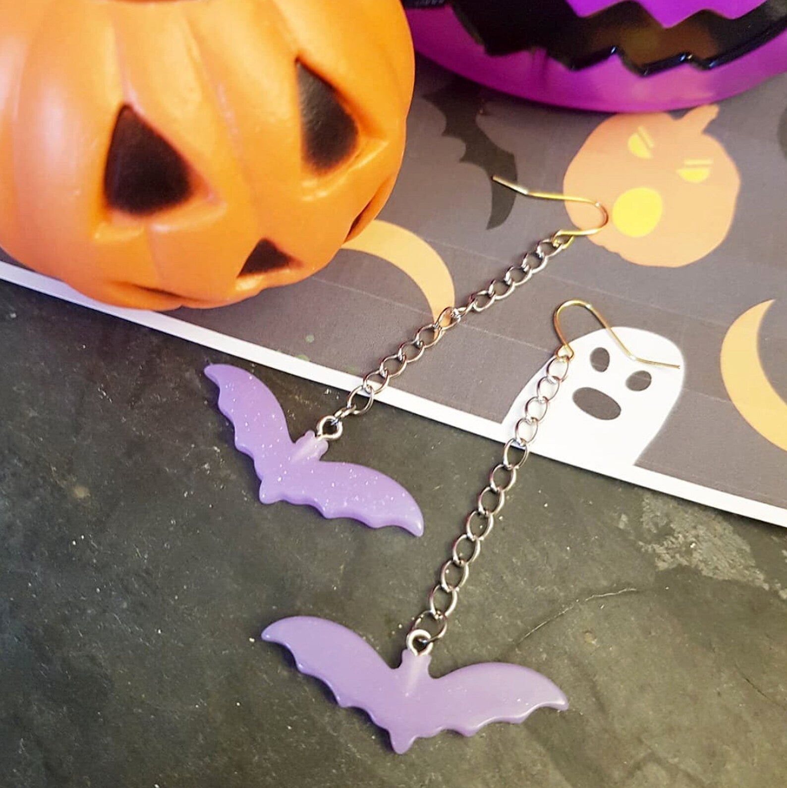 HALLOWEEN - Glitter Bat earrings - Black Blue Purple White - C o c o F l o w e r