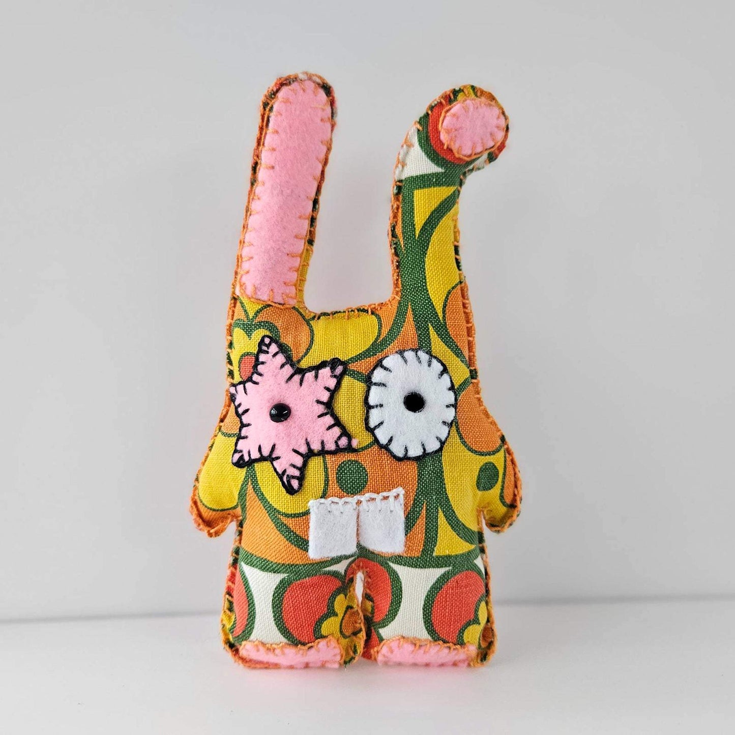 Bunny Art Toy, by Cocoflower - Handmade Easter Seventies Fabric Rabbit