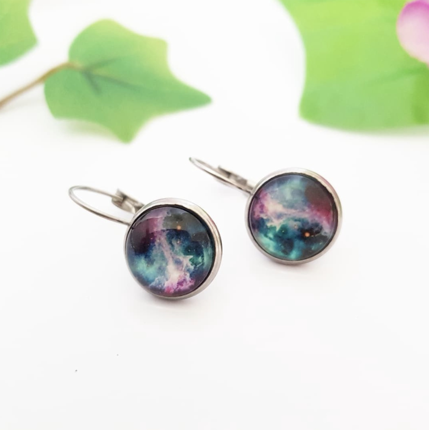 Star Galaxy Cabochon earrings - Lever back or Stud
