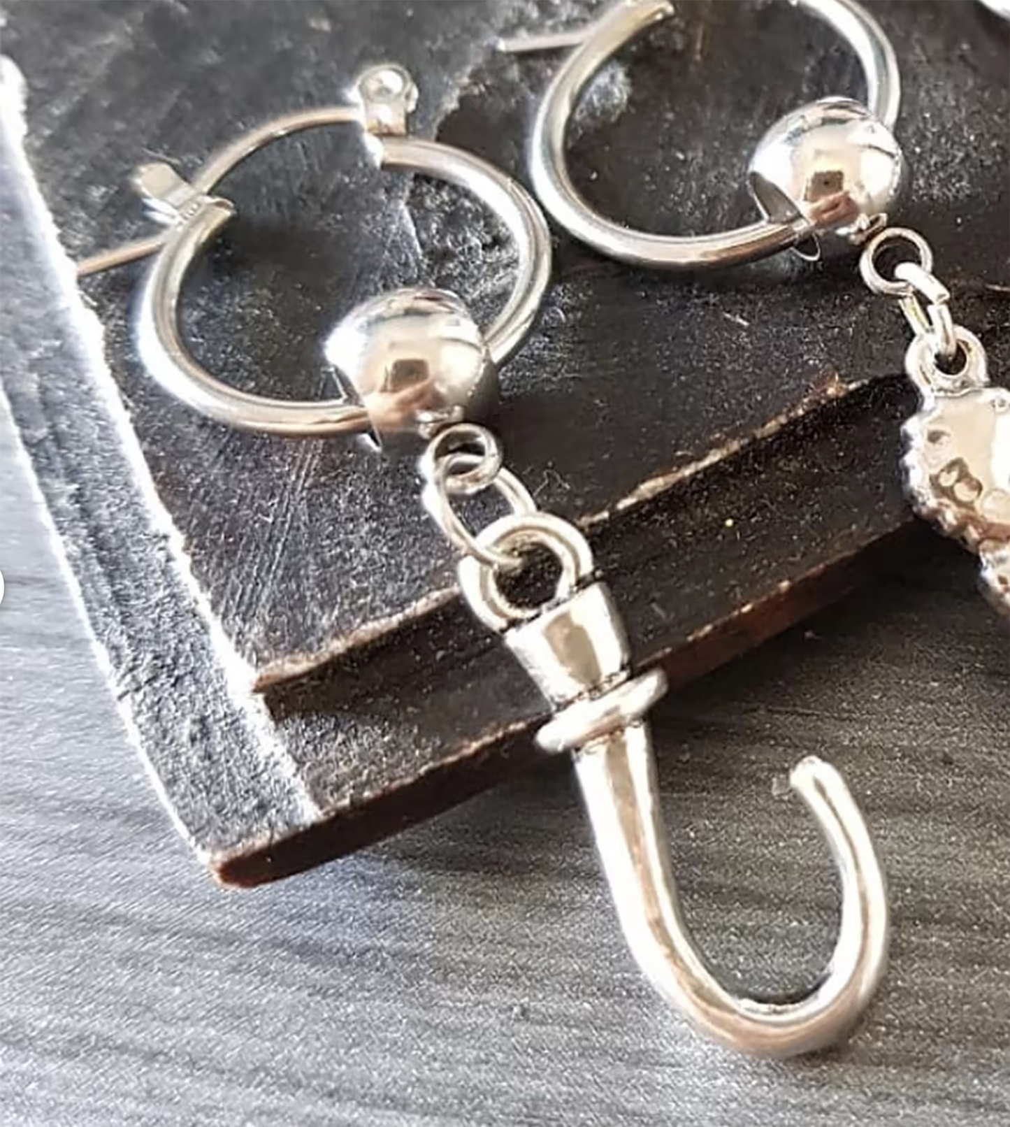 Nautical earring for him - Fish Hook pendant