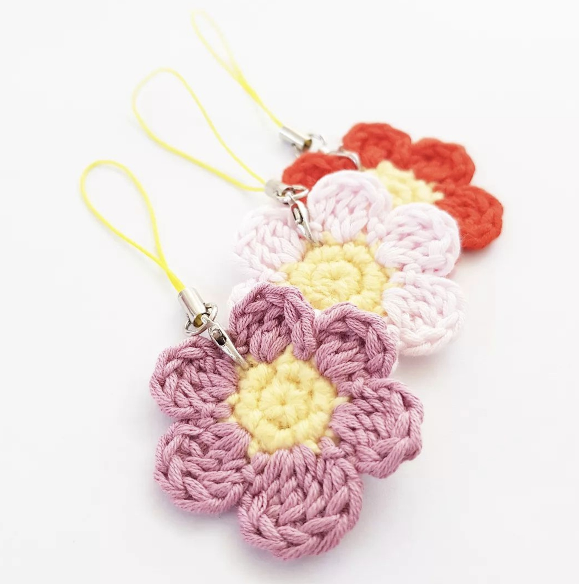 Tiny Crochet Flower Hanging Keychain x3 - C o c o F l o w e r