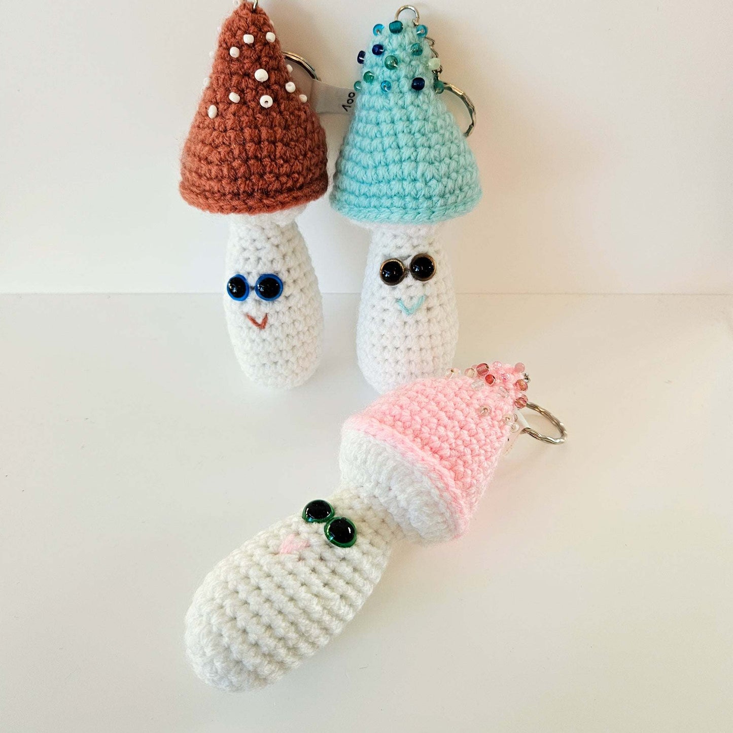 Mushroom Keychain Cute Crochet Cotton Kawaii, 3 colors Limited Edition