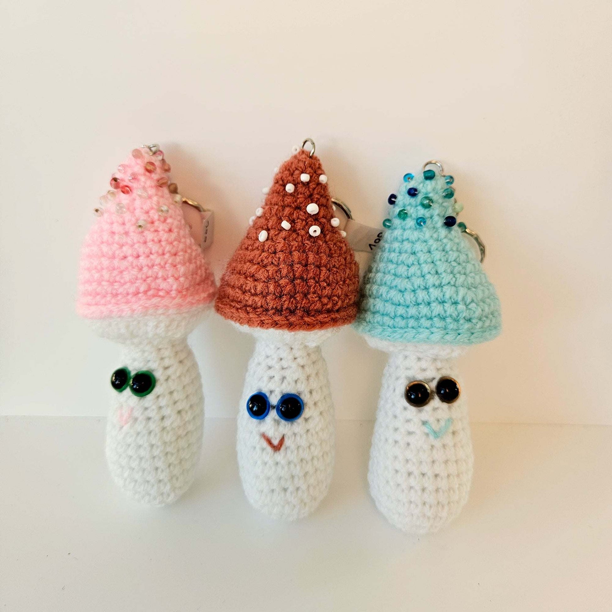 Mushroom Keychain Cute Crochet Cotton Kawaii, 3 colors Limited Edition