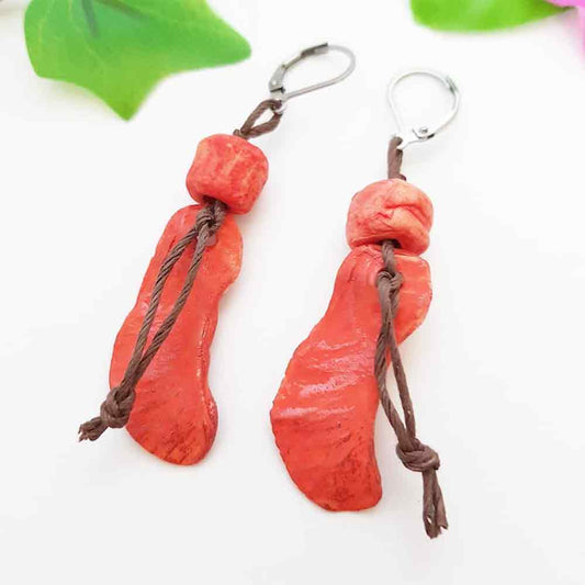 Nature Inspired Jewelry - Organic Red Brown Seed Pods Dangle Earrings - Raw Elegance
