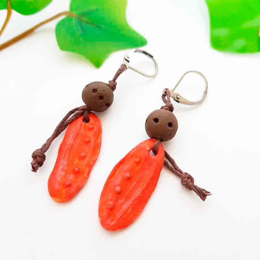 Red Nature Dried Seed pods earrings 