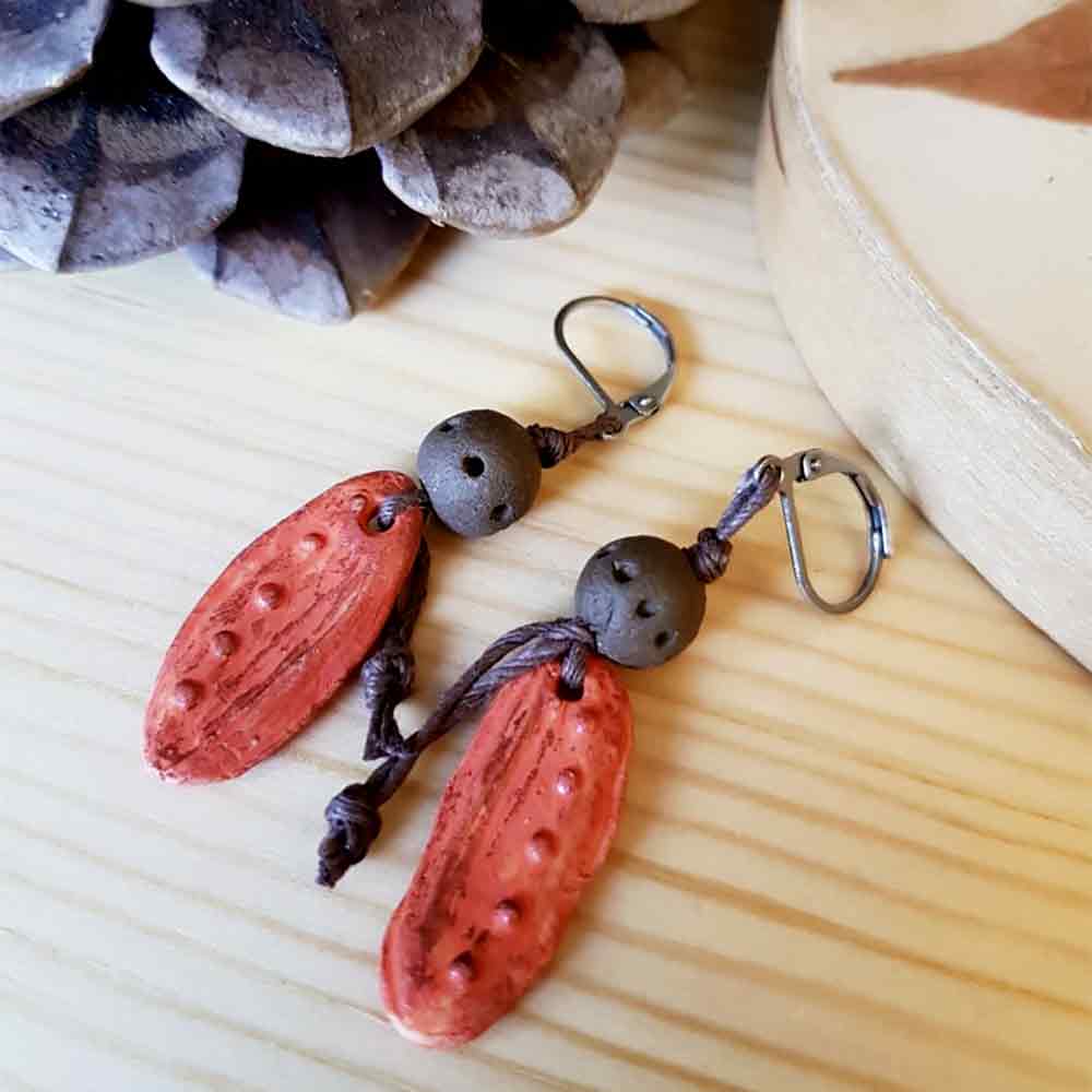 Rustic Red Dried Seed Pods Earrings - Nature's Artistry