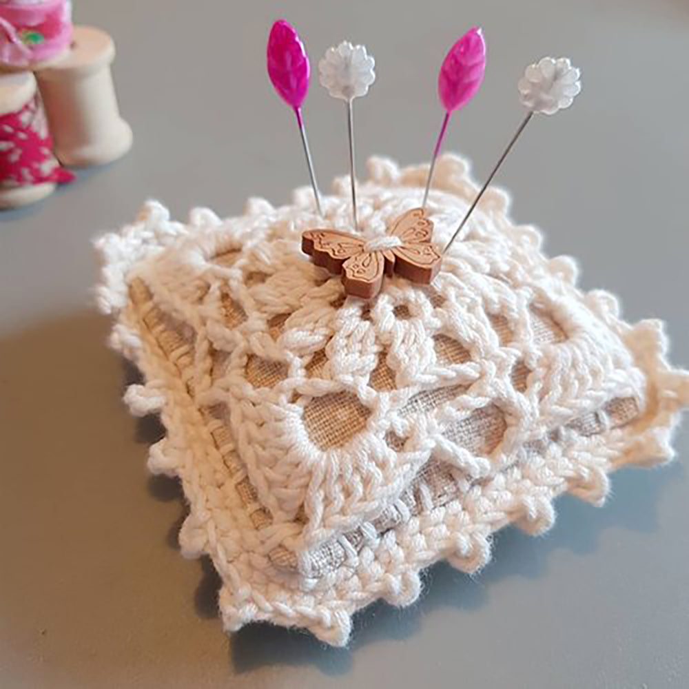 Rustic Doily Pincushion and sewing pins - Gift for seamstress