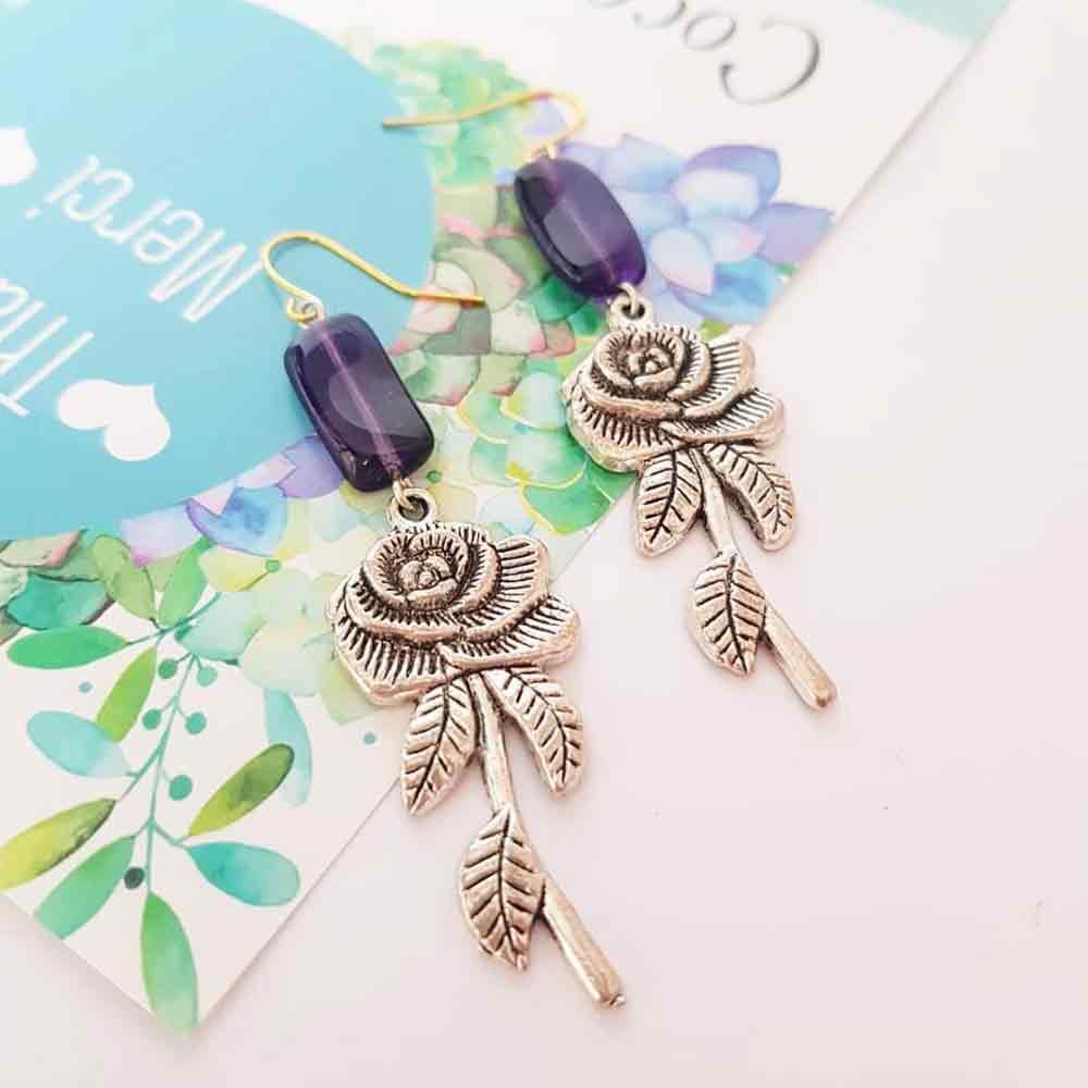 Rebel Style: Unique Violet Dangle Rose Earrings