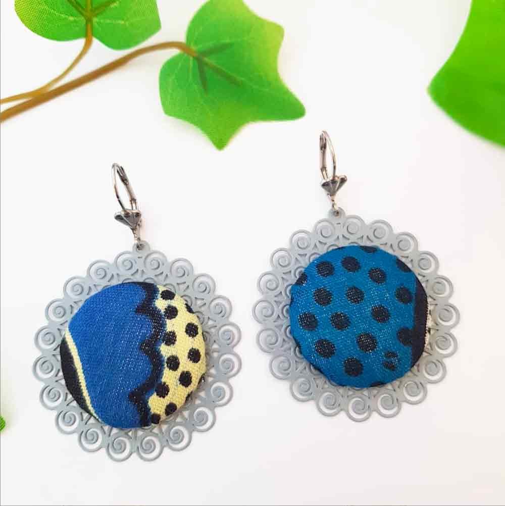 African earrings Wax Fabric - Orange or Blue