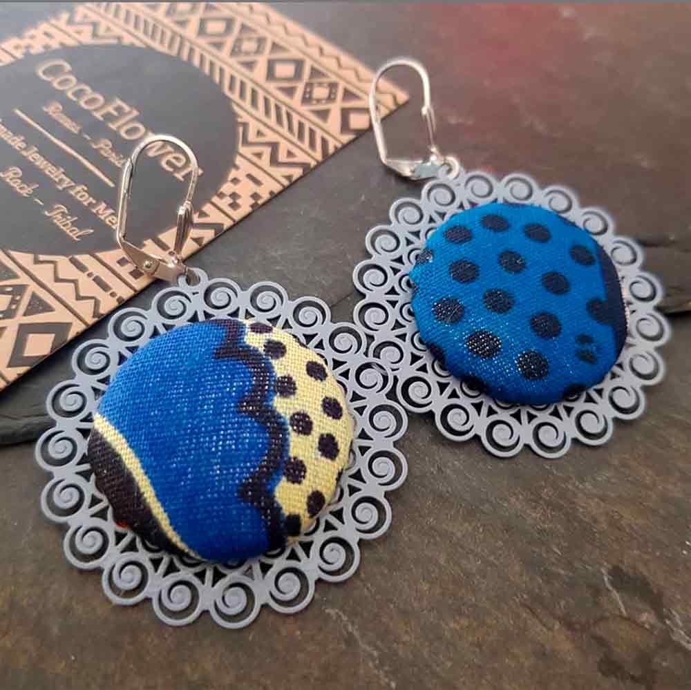African earrings Wax Fabric - Orange or Blue - C o c o F l o w e r
