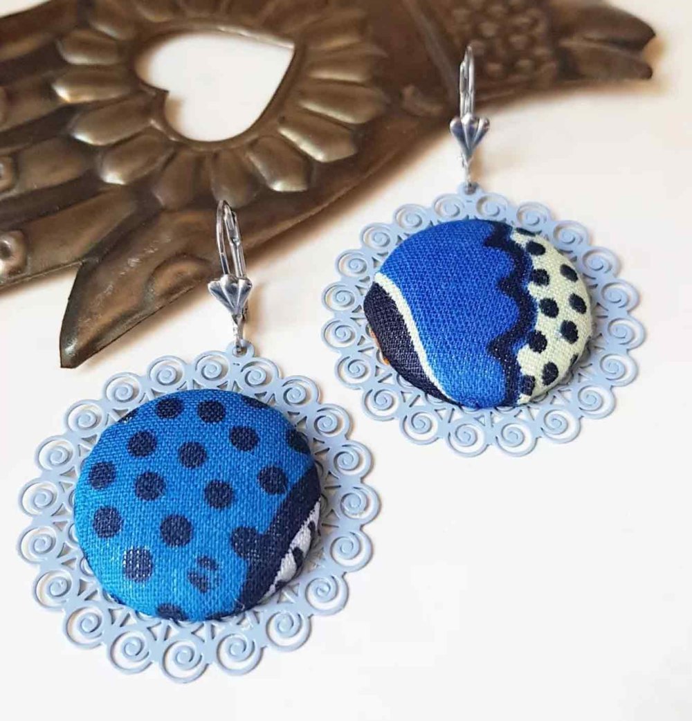 African earrings Wax Fabric - Orange or Blue
