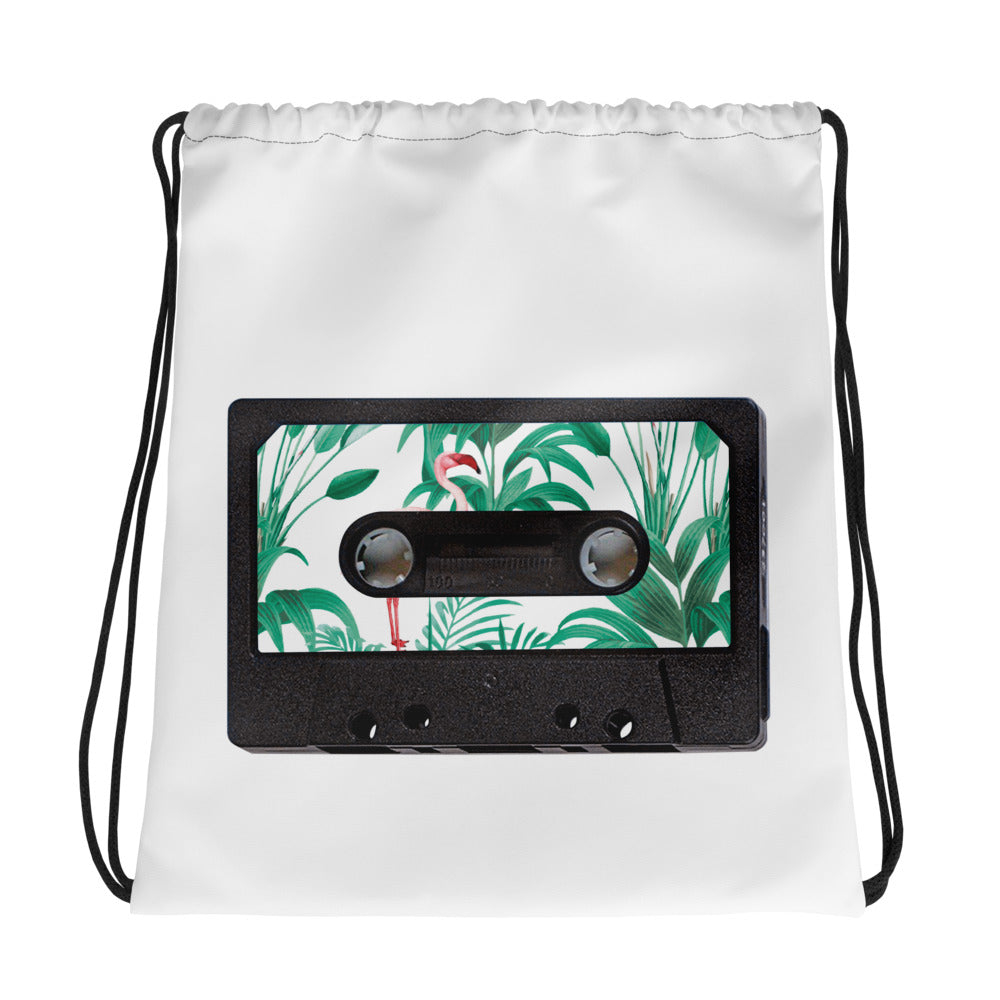 Drawstring bag - - Tropical Flamingo Audio Tape design