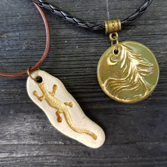 artisan ceramic necklace Salamander or Fir tree