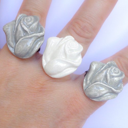 Romantic Charm: Handcrafted Porcelain Rose Ring