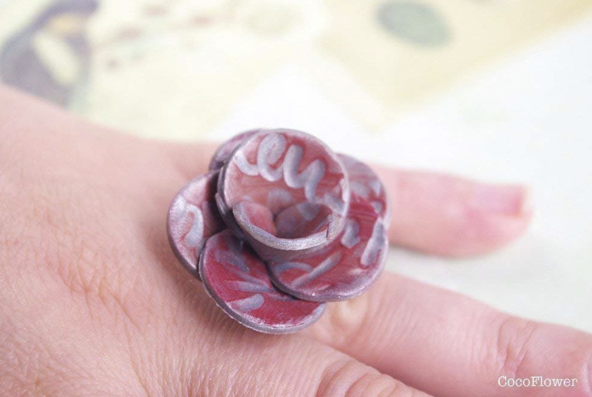 Flower Ring - Clay or Ceramic - handmade - C o c o F l o w e r