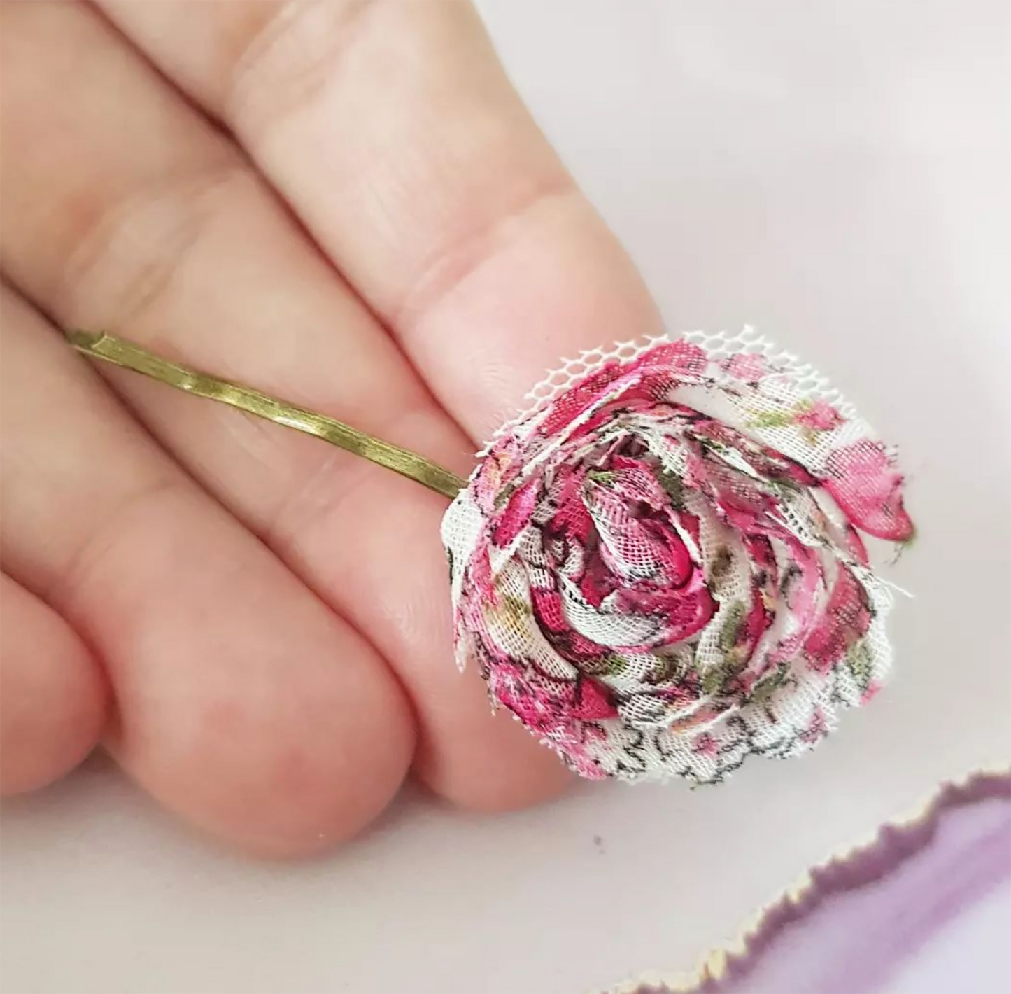 Pink Fabric Flower Hair Grip