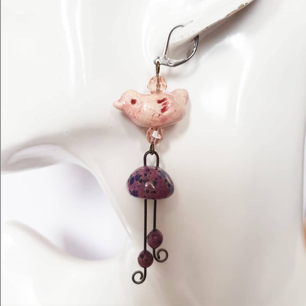 "Handcrafted Ceramic Bird Jewelry Earrings: Perfect for Nature Lovers"
